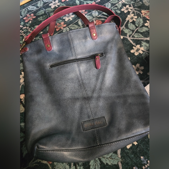 Myra Bag Handbags - Myra LEATHER BAG -Navy Leather Messenger Bag with Burgundy Accents